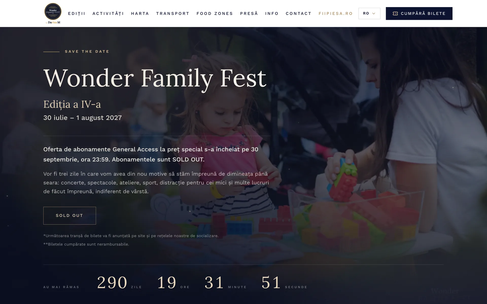 Wonder Family Fest home page with the next edition’s dates